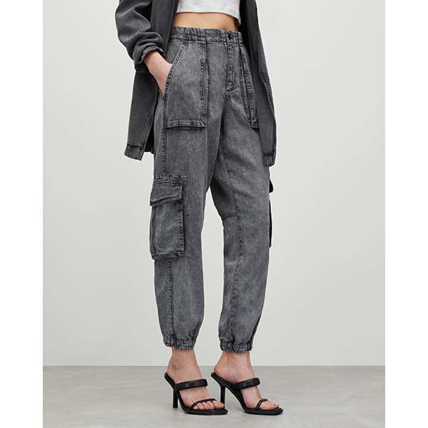 Allsaints Australia Womens Frieda High-Rise Denim Cargo Pants Anthracite AU89-213